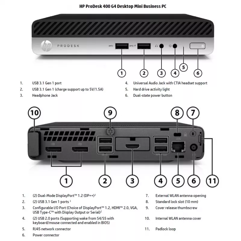 HP Renewed ProDesk 400 G4 SFF desktop-pc - Intel Core i3-8100T, 8GB RAM, 128GB SSD, Intel UHD Graphics 630, Windows 11 Pro