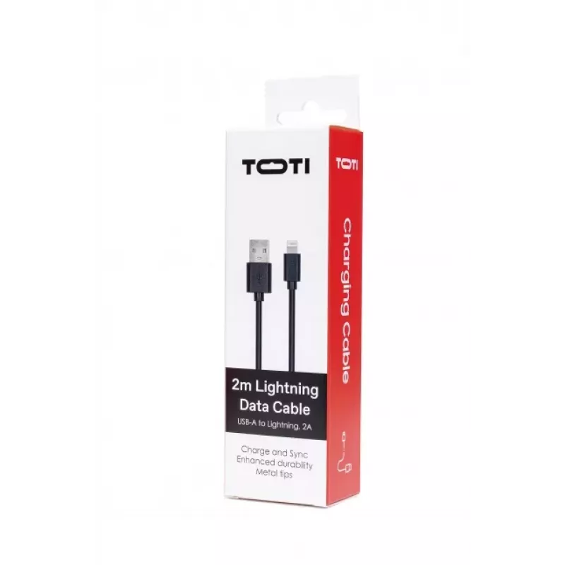 SEEK TOTI USB-A naar Lightning, 2m PVC-datakabel 2A (non-MFI), zwart