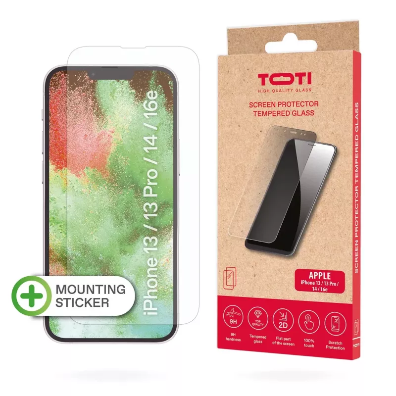 TOTI Tempered Glass 2D screenprotector full cover voor iPhone 13/13 Pro/14/16e, transparant