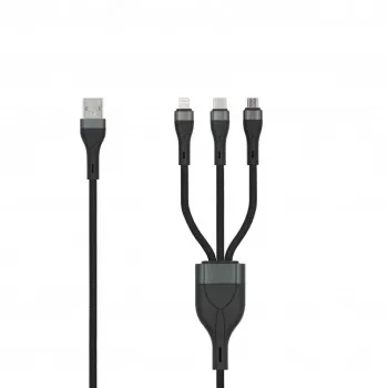 SEEK TOTI USB-A naar micro-USB / USB-C / Lightning 1,5m gevlochten kabel 2A (non-MFI) zwart