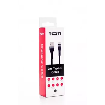 SEEK TOTI USB-A naar USB-C gevlochten kabel 2m 3A zwart