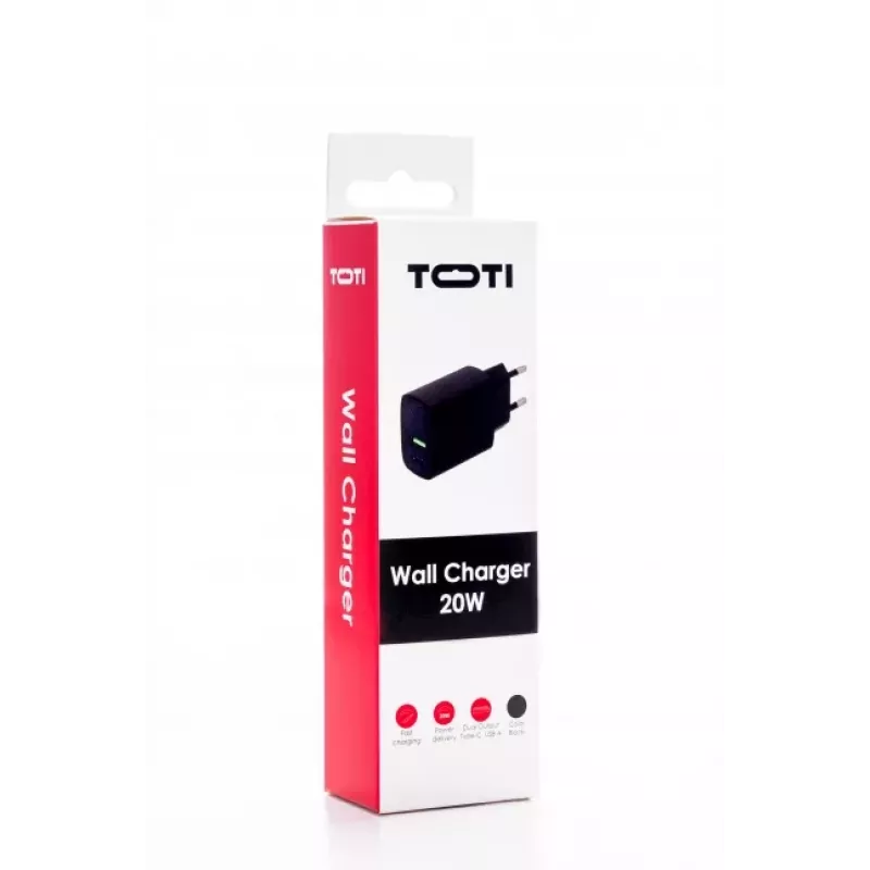 SEEK TOTI 20W Type-C + USB-A wand-snellaadapter, zwart