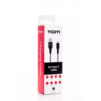 SEEK TOTI USB-A naar USB-C 2m gevlochten kabel 2A, zwart/Space Grey