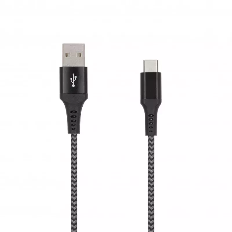 SEEK TOTI USB-A naar USB-C 2m gevlochten kabel 2A, zwart/Space Grey