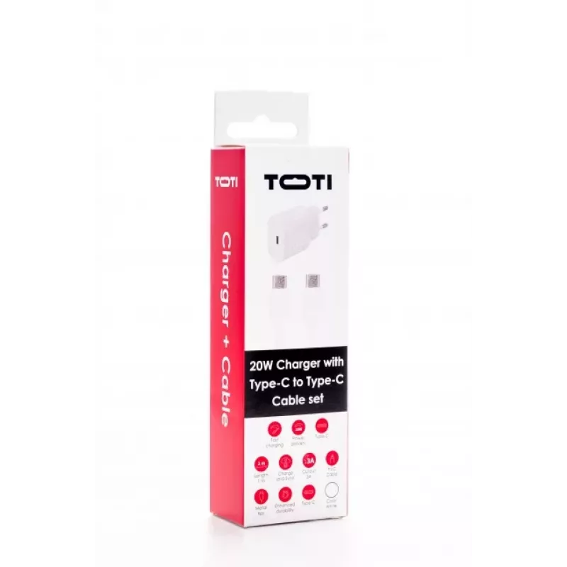 SEEK TOTI 20W Type-C PD wandlader met Type-C naar Type-C, 1 m PVC-datakabel 3A, wit