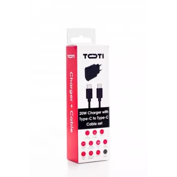 SEEK TOTI 20W Type-C PD wandlader met Type-C naar Type-C, 1 m PVC-datakabel 3A, zwart