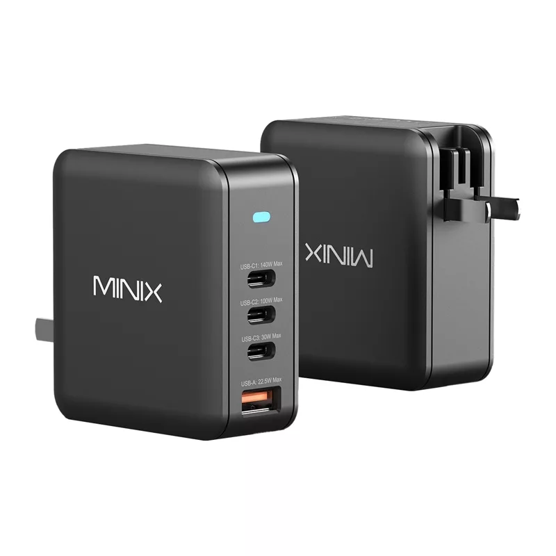 MINIX NEO-P165 GaN-oplaadadapter met 3x USB-C en 1x USB-A aansluitingen 165W