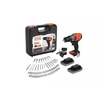 BLACK & DECKER 18V accu-klopboorschroefmachine met 2 x 2,0 Ah accu's, oplader & 80 accessoires