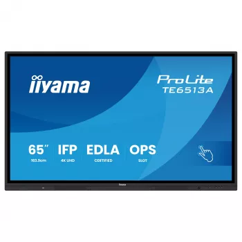 IIYAMA ProLite TE6513A-B3AG 65-inch 4K UHD IPS LED interactief touchdisplay met IR-touch, 20-punts touch, Android 11, 400 cd/m², 8 ms, HDMI, DisplayPort, USB-C, VGA, LAN, Wi-Fi, Bluetooth, VESA 600x400, zwart