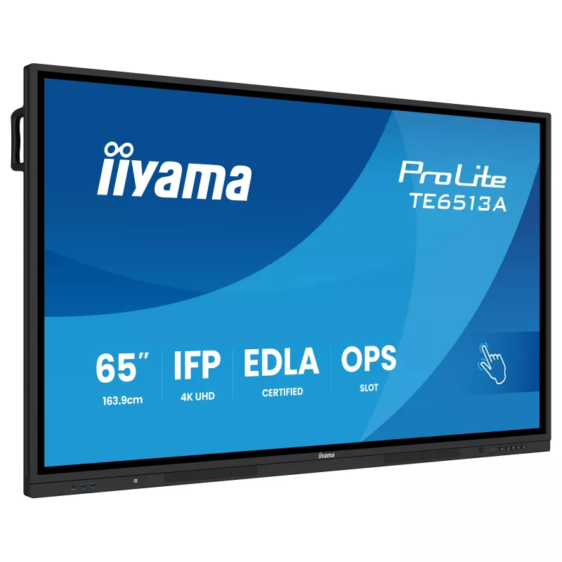 IIYAMA ProLite TE6513A-B3AG 65-inch 4K UHD IPS LED interactief touchdisplay met IR-touch, 20-punts touch, Android 11, 400 cd/m², 8 ms, HDMI, DisplayPort, USB-C, VGA, LAN, Wi-Fi, Bluetooth, VESA 600x400, zwart