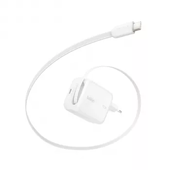 Belkin BOOST CHARGE Pro 67W Dual GaN wandlader met oprolbare USB-C-kabel, wit