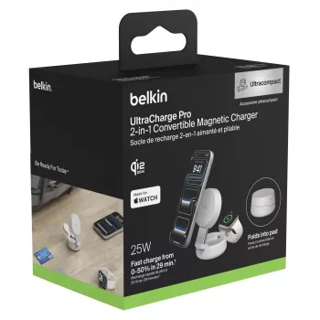 Belkin UltraCharge 25W Qi2 Magnetic 2-in-1 draadloze oplaadpad zand