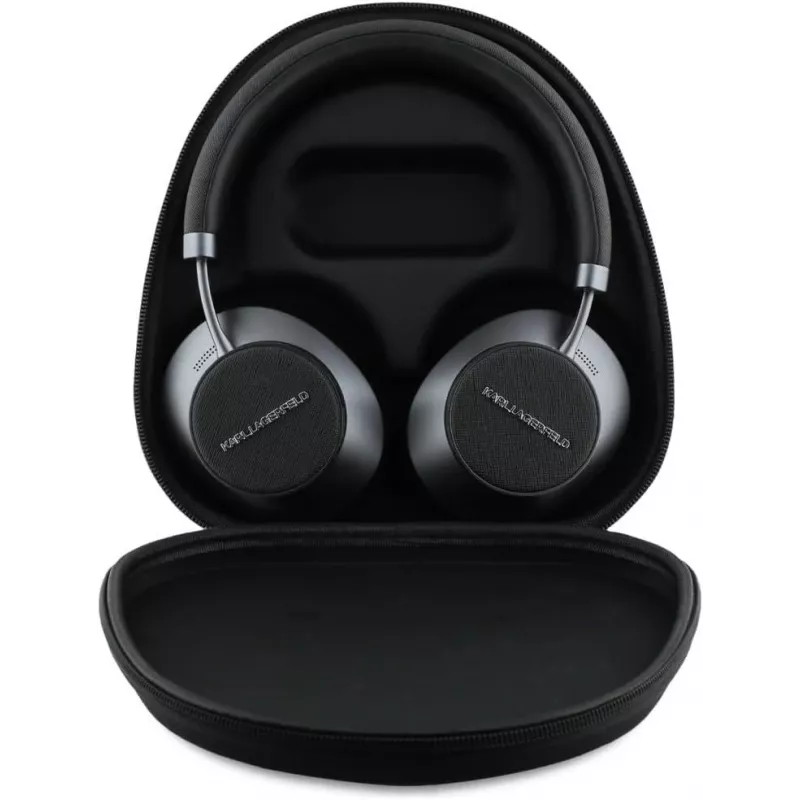 Karl Lagerfeld Saffiano metal logo draadloze Bluetooth on-ear hoofdtelefoon zwart