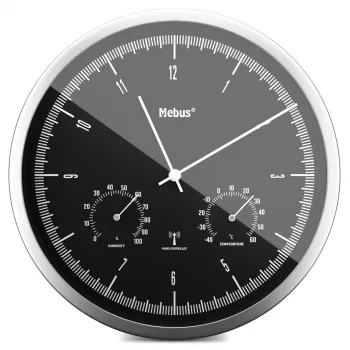 MEBUS 19777 Radiografische wandklok met thermo-hygrometer, Zilver/Wit, 30 cm