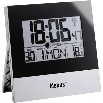 Mebus 41787 Radiografische wandklok, Zilver/Wit, 30 cm, DCF77