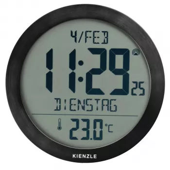 KIENZLE DCF radiografische wandklok met ruimtetemperatuurweergave, zwart