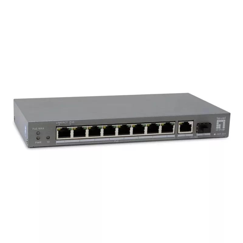 LevelOne PoE+ switch 8xGE PoE/1xGE/1xSFP 120W unmanaged kunststof