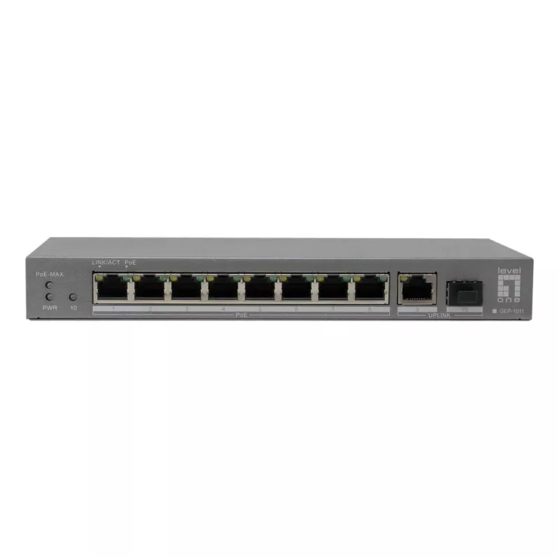 LevelOne PoE+ switch 8xGE PoE/1xGE/1xSFP 120W unmanaged kunststof
