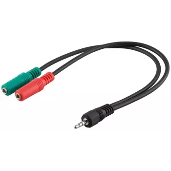 Goobay 3,5mm klink adapterkabel, 4-polig TRRS stekker naar 3-polig TRS bus, 15 cm, zwart