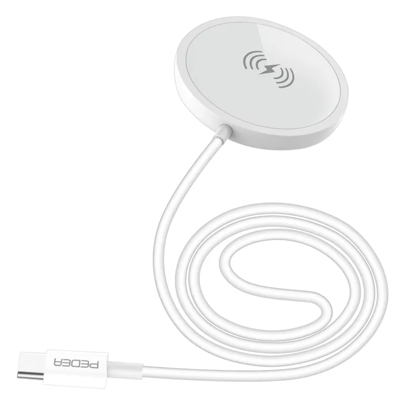 PEDEA Draadloze Magnetische Oplaadpad 15W - USB-C, Zilver/Wit
