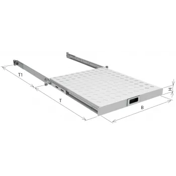 EFB 19-inch 1U uitschuifbare lade, diepte 550-650 mm, 30 kg draagvermogen, RAL7035 Lichtgrijs