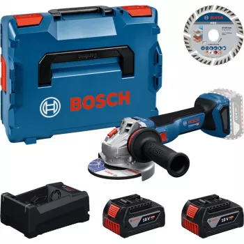 BOSCH Professional accu-haakse slijper set 18V 2x5,0Ah met doorslijpschijf 125mm in L-BOXX