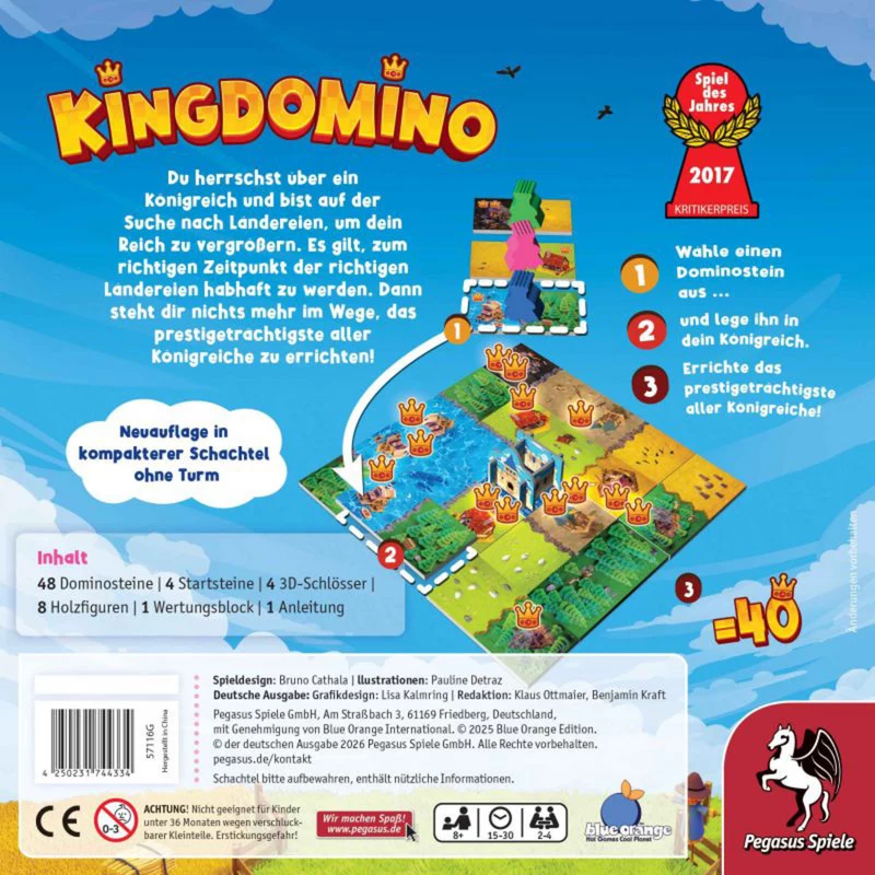 Pegasus Spiele Kingdomino Neuausgabe Spiel des Jahres 2017