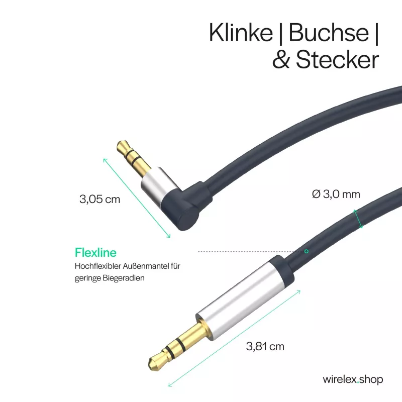 ShiverPeaks audio 3,5mm jackkabel, haaks/recht 0,7m - zwart