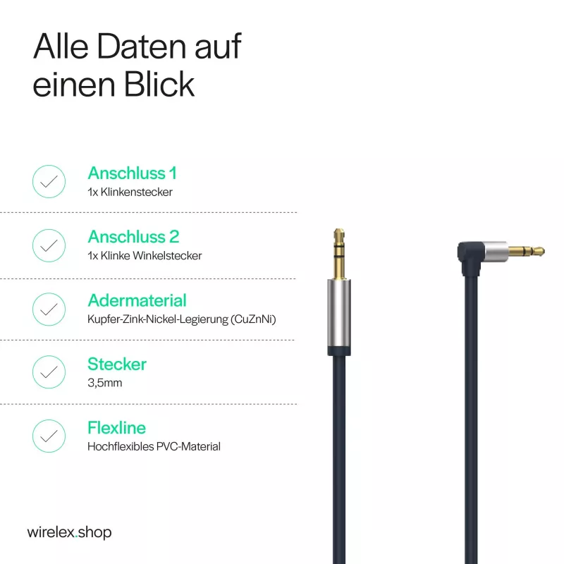 ShiverPeaks audio 3,5mm jackkabel, haaks/recht 0,7m - zwart