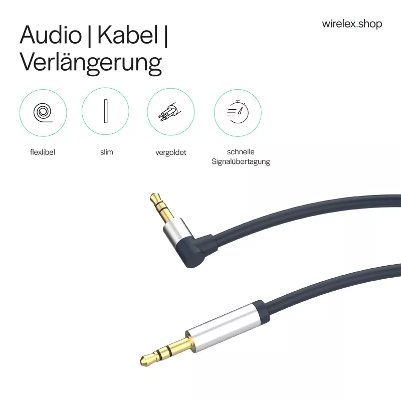 ShiverPeaks audio 3,5mm jackkabel, haaks/recht 0,7m - zwart