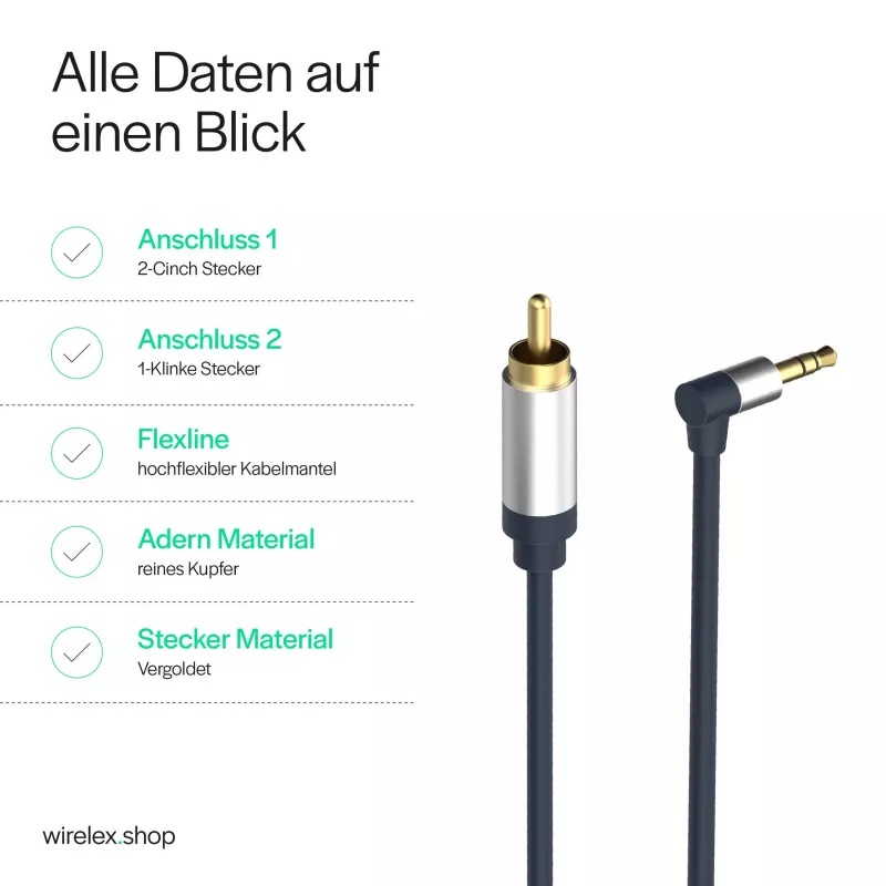 ShiverPeaks Flexline 3,5mm jackstekker naar 2x RCA audiokabel, haakse stekker, 0,75m, zwart
