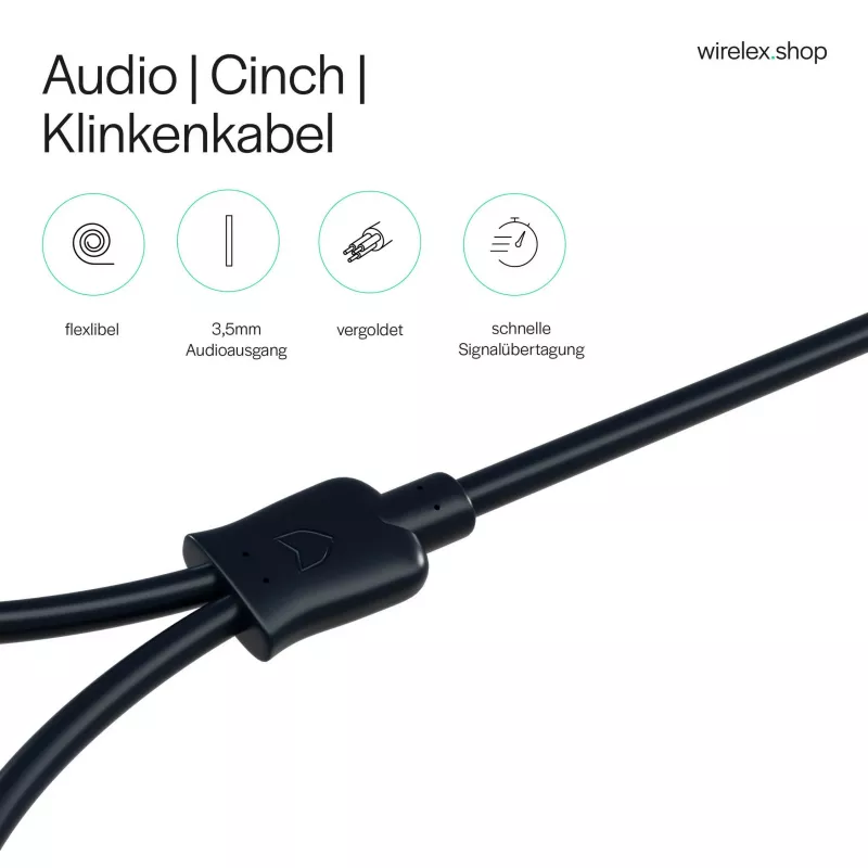 ShiverPeaks Flexline 3,5mm jackstekker naar 2x RCA audiokabel, haakse stekker, 0,75m, zwart