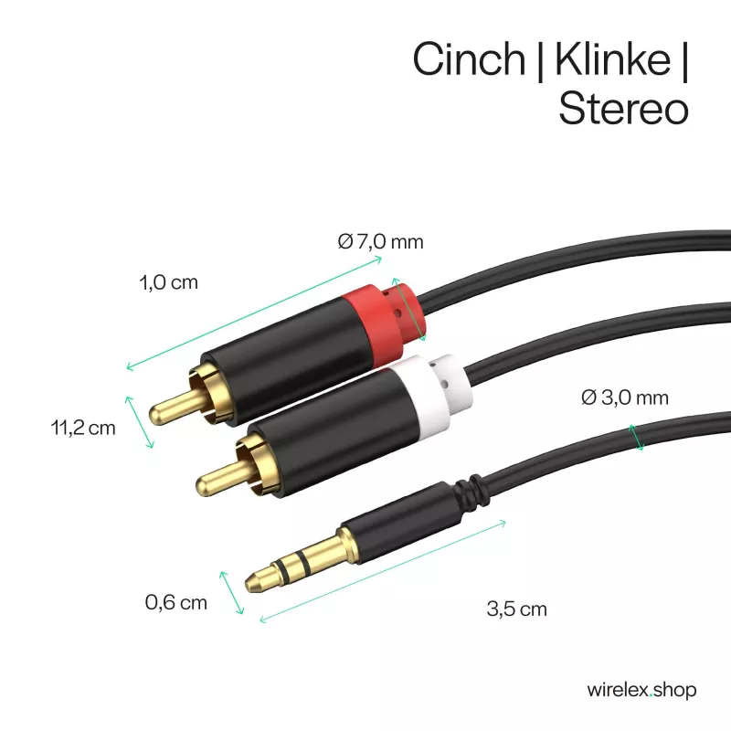 ShiverPeaks audio 3,5mm jack naar 2x RCA stereo audiokabel 1,5m verguld zwart