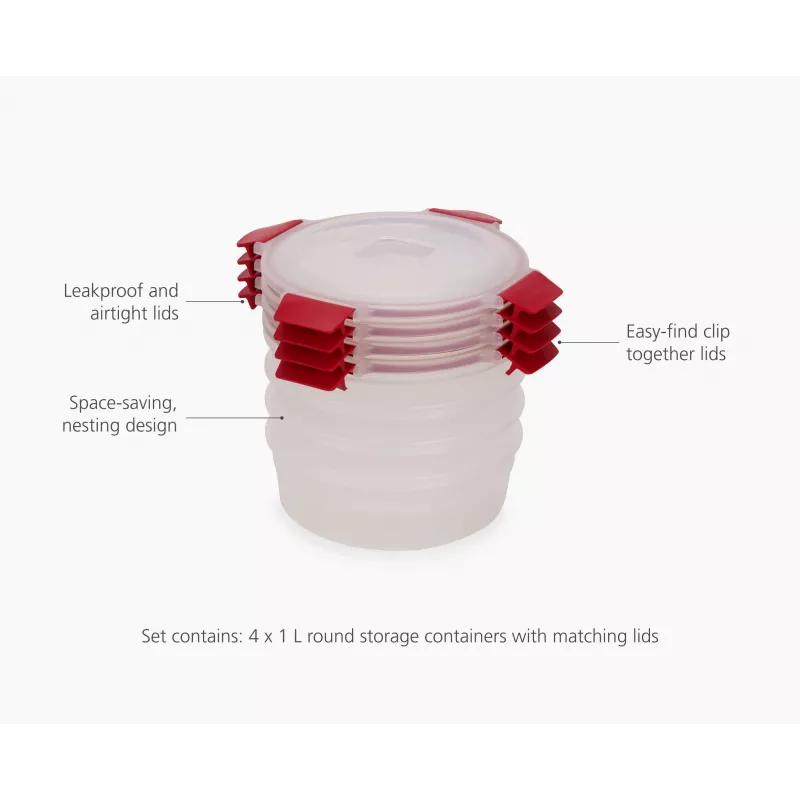 Joseph Joseph Nest Lock 4-delige rode 1L ronde levensmiddelenbakjes-set