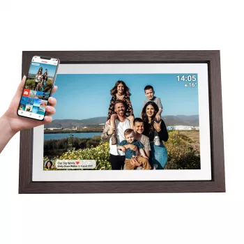 Denver PFF-1040DW DARK WOOD Digitale fotolijst 10,1 inch IPS-touchscreen Houten frame FRAMEO
