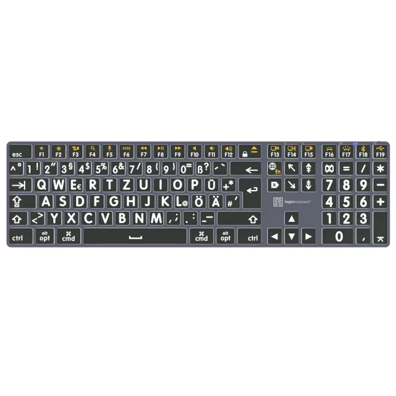 LogicKeyboard XL-Print Titan wit op zwart DE (Mac) - Duitse QWERTZ-indeling