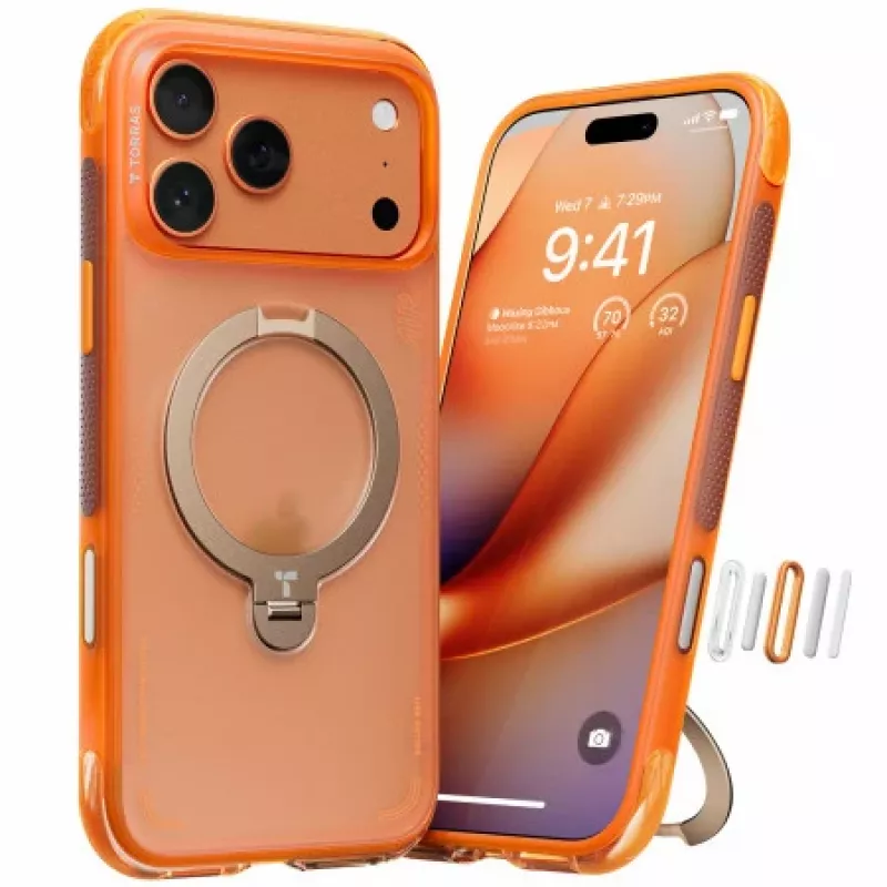TORRAS Ostand Spin Air Case voor iPhone 17 Pro met MagSafe (Horizon Orange)