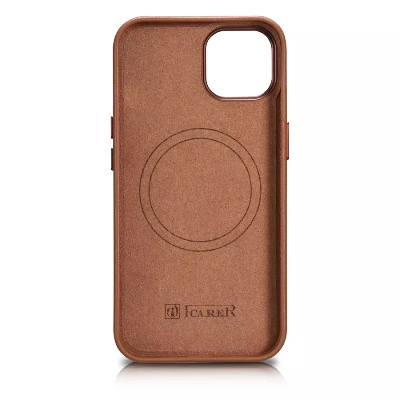 iCarer Case Leather echt lederen case voor iPhone 14 Plus bruin (MagSafe-compatibel)