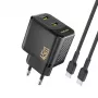 Dudao A28PCEU 45W GaN-voeding met 2x USB-C en 1m USB-C-kabel - zwart