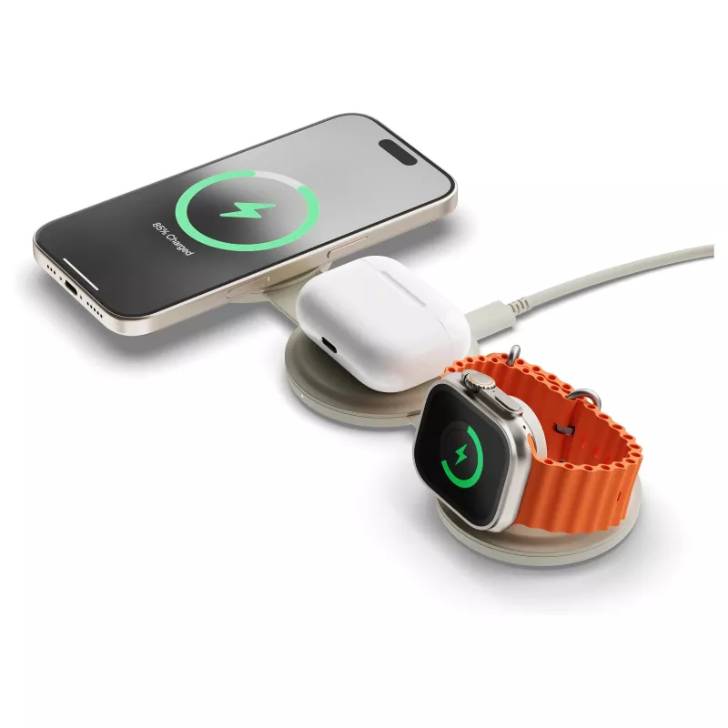 Satechi OntheGo 3-in-1 draadloze oplader met Qi2, zand, 15W, ST-QTG31W