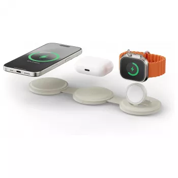 Satechi OntheGo 3-in-1 draadloze oplader met Qi2, zand, 15W, ST-QTG31W