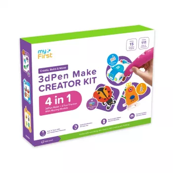 myFirst 3dPen Make Creator Kit - 3D-pen-set met 3 thematische sjabloonsets, 3 beweegbare modelvoorbeelden en PCL-filamenten (rood)