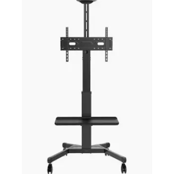 Vision VFM-F26W mobiele display-vloerstandaard – hoogteverstelling voor één persoon – stalen standaard passend voor 55-100 inch displays met VESA tot 800x600 – slinger-hoogteverstelling – kantelverstelling – grote plank voor laptop of videobar inbegrepen