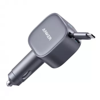 Anker Nano autolader (75 W, USB-C-aansluiting, geïntegreerde intrekbare USB-C-kabel)