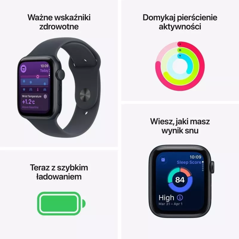 Apple Watch SE 3 GPS 44mm Midnight aluminium behuizing met Midnight Sport Band M/L