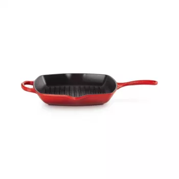 Le Creuset grillpan van gietijzer, vierkant, 26 cm, kersrood