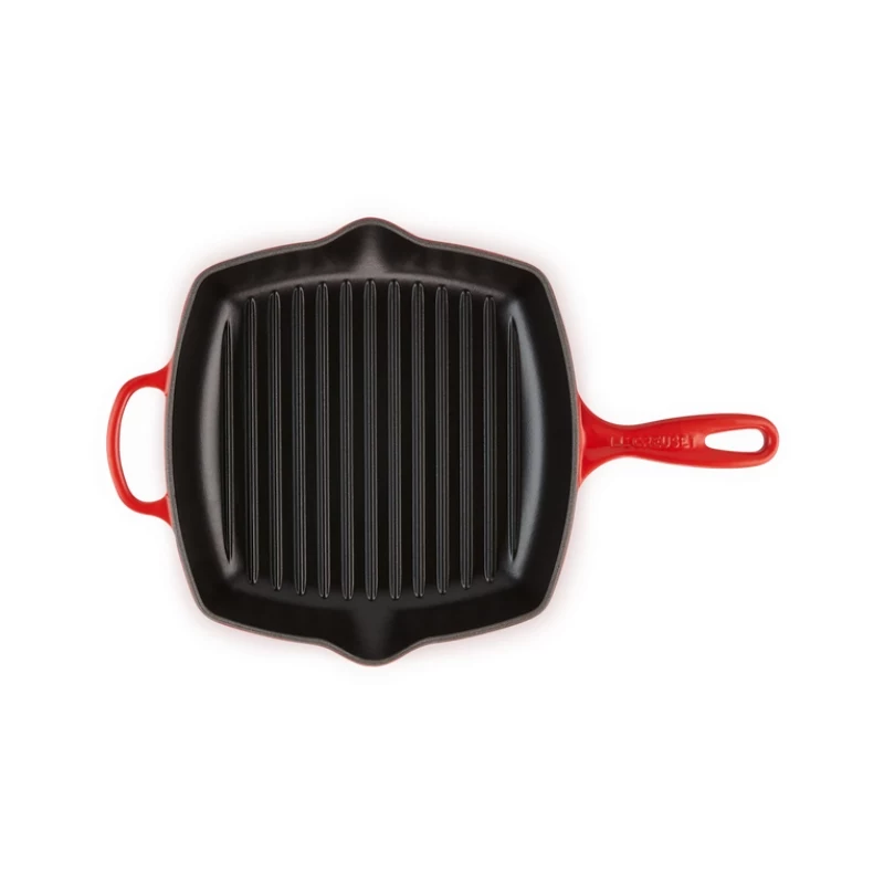 Le Creuset grillpan van gietijzer, vierkant, 26 cm, kersrood