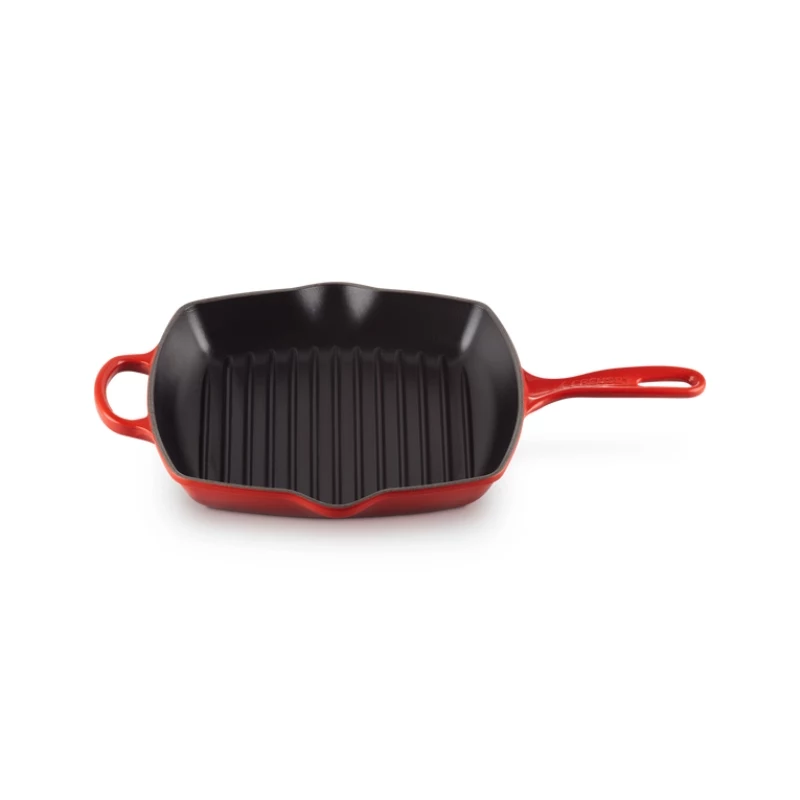 Le Creuset grillpan van gietijzer, vierkant, 26 cm, kersrood