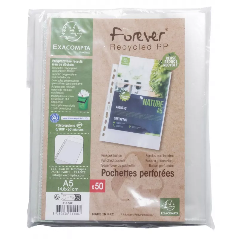 Exacompta Forever A5 insteekhoezen 50 stuks transparant genarbt 0,06 mm
