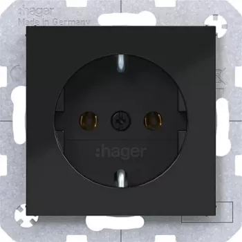 Hager WAS1100BG SCHUKO stopcontact type F steekklemmen nachtzwart glanzend